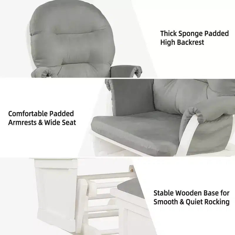 Costway Wood Glider & Ottoman Cushion Set Baby Nursery Rocking Chair