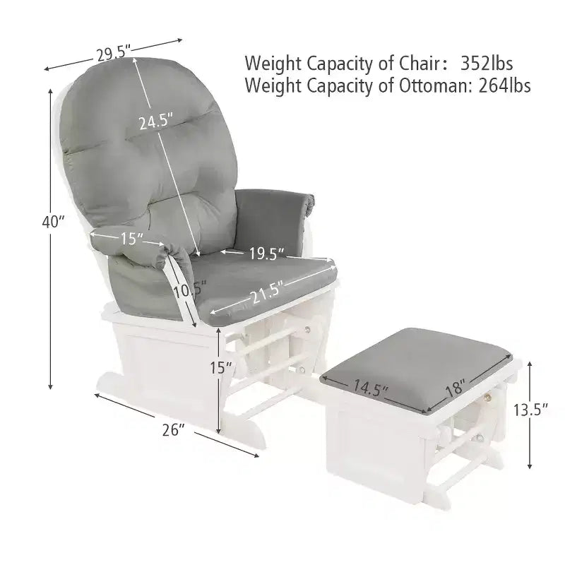 Costway Wood Glider & Ottoman Cushion Set Baby Nursery Rocking Chair