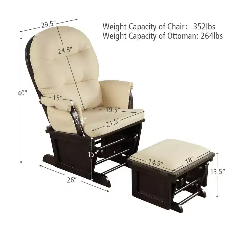 Costway Wood Glider & Ottoman Cushion Set Baby Nursery Rocking Chair