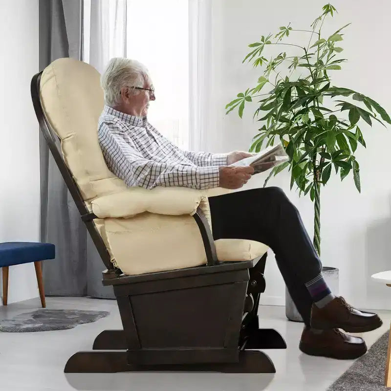 Costway Wood Glider & Ottoman Cushion Set Baby Nursery Rocking Chair