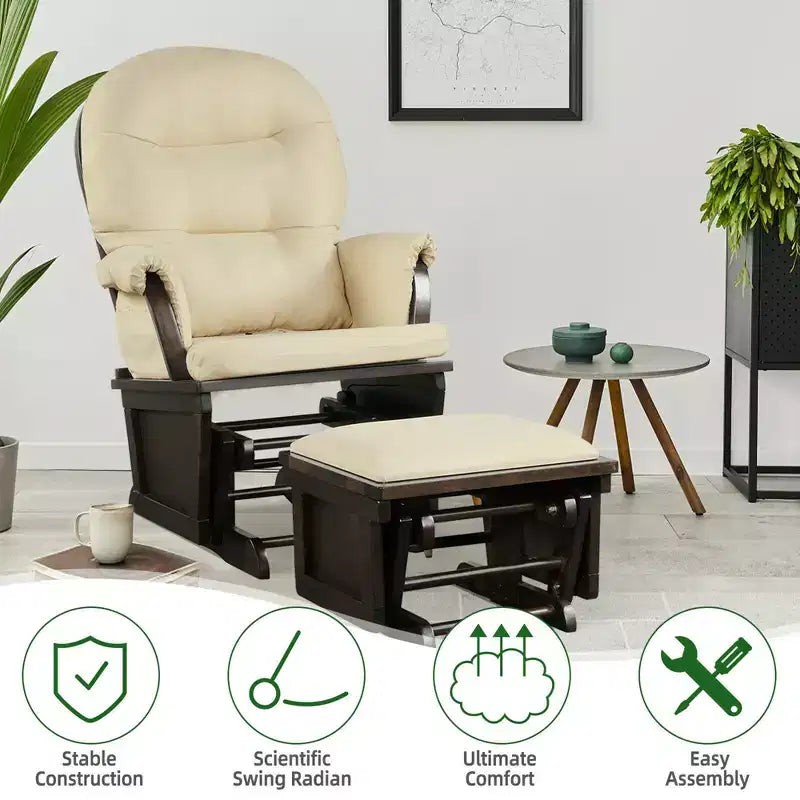 Costway Wood Glider & Ottoman Cushion Set Baby Nursery Rocking Chair