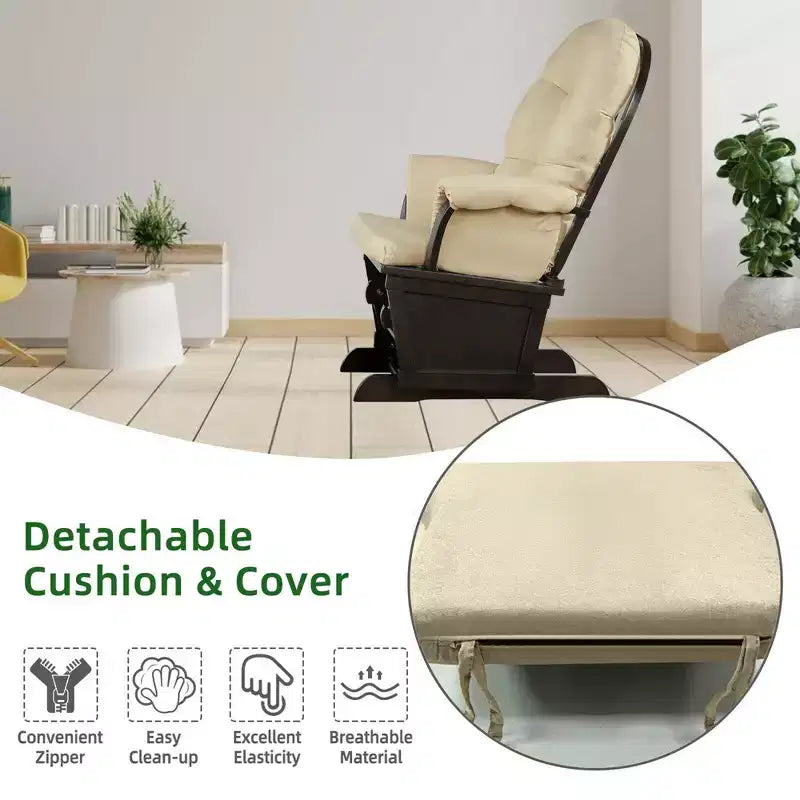 Costway Wood Glider & Ottoman Cushion Set Baby Nursery Rocking Chair