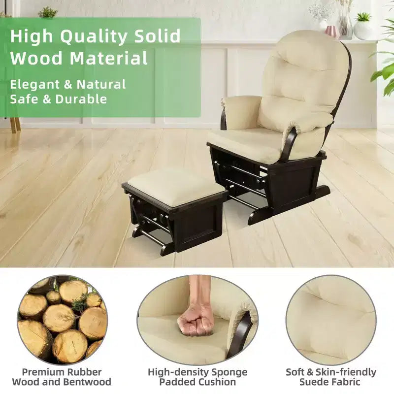 Costway Wood Glider & Ottoman Cushion Set Baby Nursery Rocking Chair