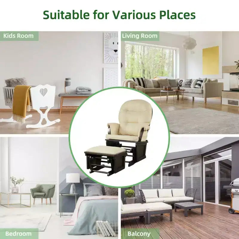 Costway Wood Glider & Ottoman Cushion Set Baby Nursery Rocking Chair