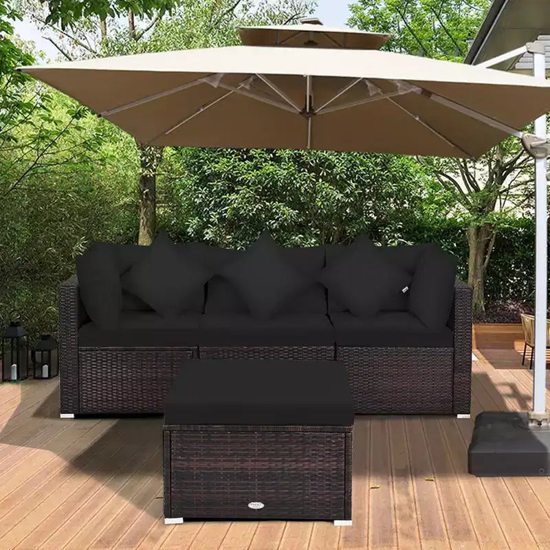 Costway Juego de Muebles de Jardín de Rattan de 4 Piezas con Sofá, Otomana, Cojín para Terraza y Jardín, Negro