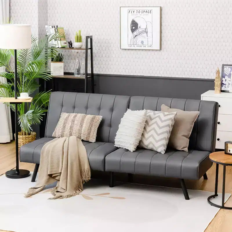 Costway Futon Sofa BedPU Leather Convertible Folding Couch Sleeper Lounge White/Black/Grey