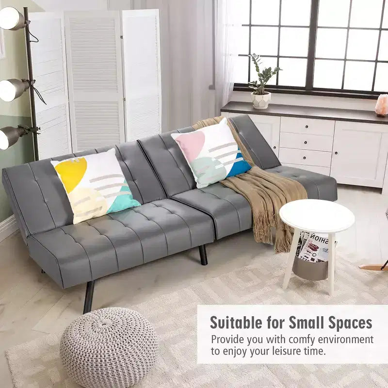 Costway Futon Sofa BedPU Leather Convertible Folding Couch Sleeper Lounge White/Black/Grey