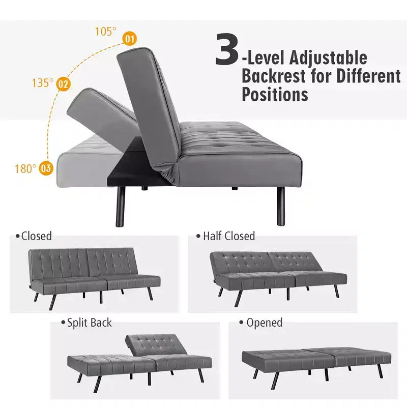 Costway Futon Sofa BedPU Leather Convertible Folding Couch Sleeper Lounge White/Black/Grey