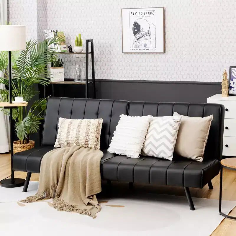 Costway Futon Sofa BedPU Leather Convertible Folding Couch Sleeper Lounge White/Black/Grey