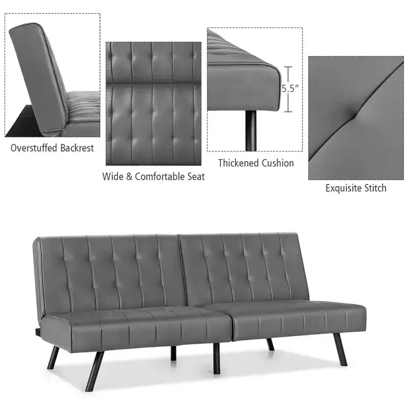 Costway Futon Sofa BedPU Leather Convertible Folding Couch Sleeper Lounge White/Black/Grey