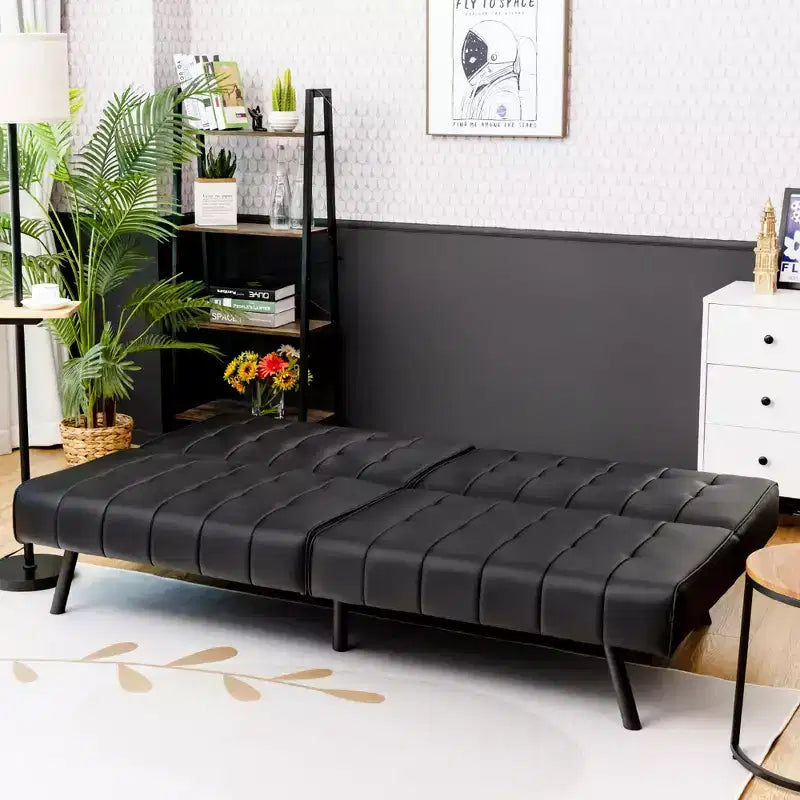 Costway Futon Sofa BedPU Leather Convertible Folding Couch Sleeper Lounge White/Black/Grey