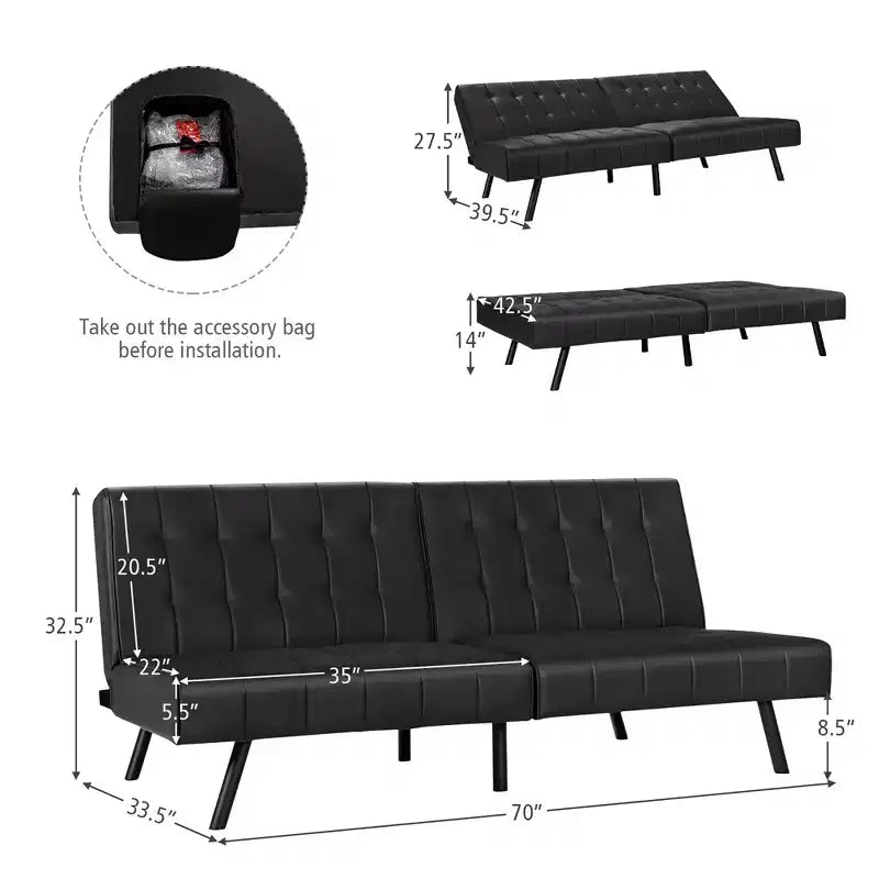 Costway Futon Sofa BedPU Leather Convertible Folding Couch Sleeper Lounge White/Black/Grey