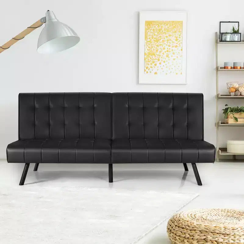 Costway Futon Sofa BedPU Leather Convertible Folding Couch Sleeper Lounge White/Black/Grey