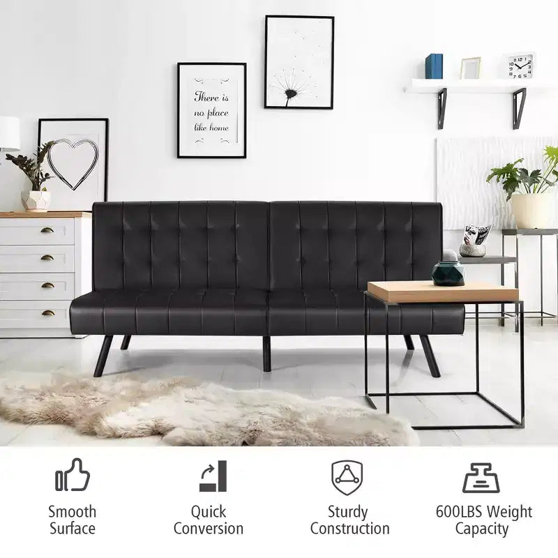 Costway Futon Sofa BedPU Leather Convertible Folding Couch Sleeper Lounge White/Black/Grey