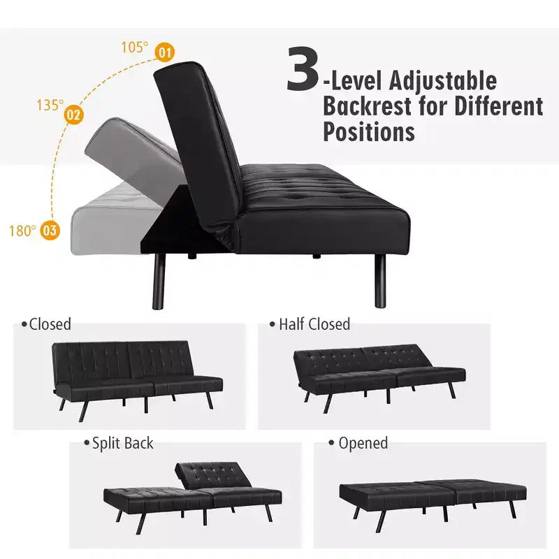 Costway Futon Sofa BedPU Leather Convertible Folding Couch Sleeper Lounge White/Black/Grey