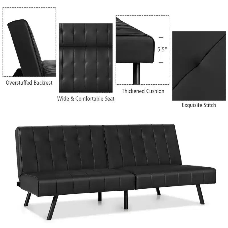 Costway Futon Sofa BedPU Leather Convertible Folding Couch Sleeper Lounge White/Black/Grey