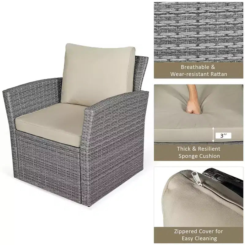Costway Set de Muebles de Jardín de Ratán de 4 Piezas con Sofá Mesa Estante de Almacenamiento y Cojín