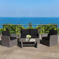 Costway 4PCS Patio Rattan Furniture Set Sofa Table Storage Shelf Cushion