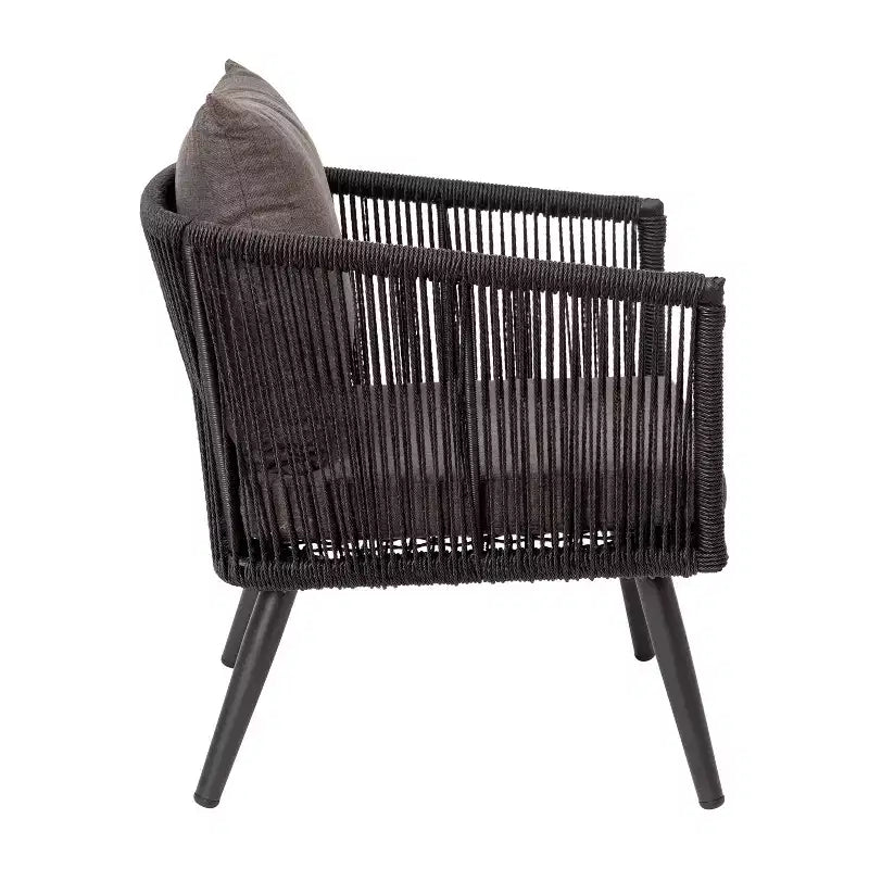 Juego de conversación Kierra de 4 piezas de ratán para todo tipo de clima de Flash Furniture con cojines extraíbles con cremallera gris y mesa de centro de metal