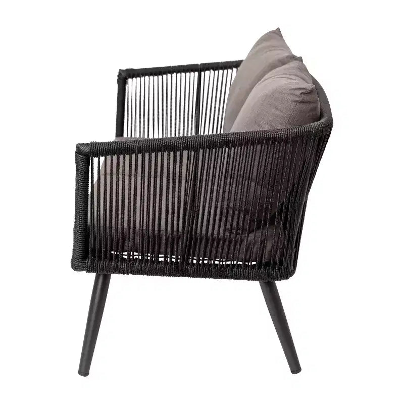 Juego de conversación Kierra de 4 piezas de ratán para todo tipo de clima de Flash Furniture con cojines extraíbles con cremallera gris y mesa de centro de metal