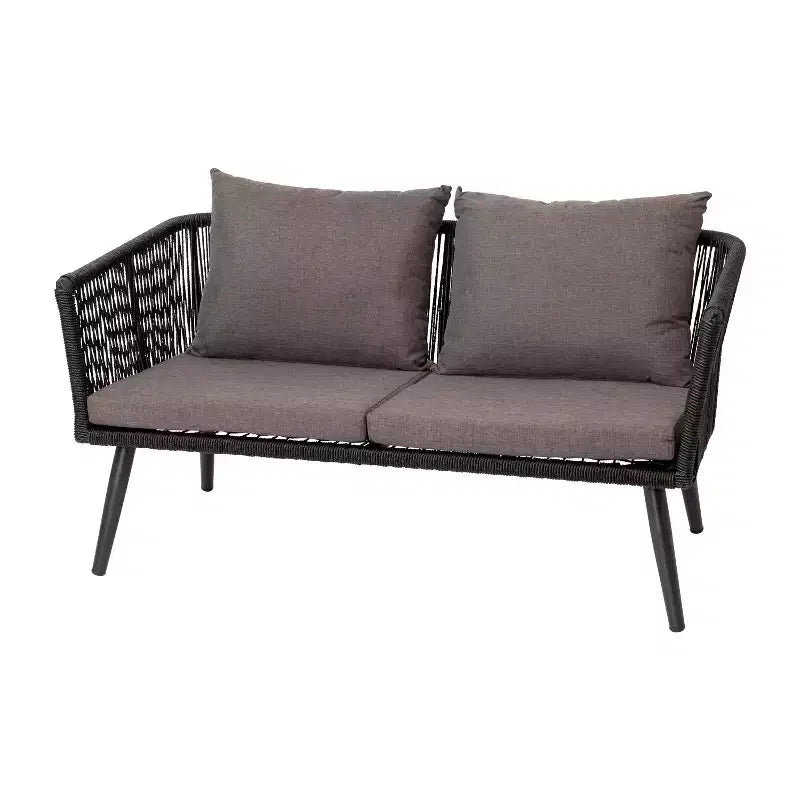 Juego de conversación Kierra de 4 piezas de ratán para todo tipo de clima de Flash Furniture con cojines extraíbles con cremallera gris y mesa de centro de metal