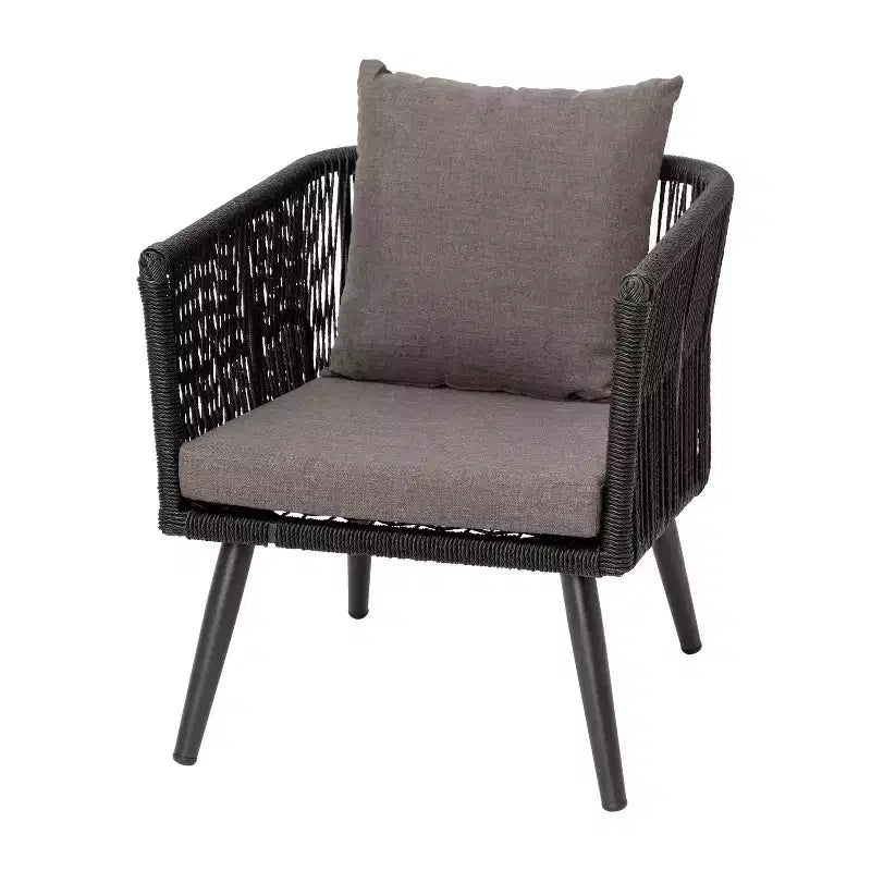 Juego de conversación Kierra de 4 piezas de ratán para todo tipo de clima de Flash Furniture con cojines extraíbles con cremallera gris y mesa de centro de metal