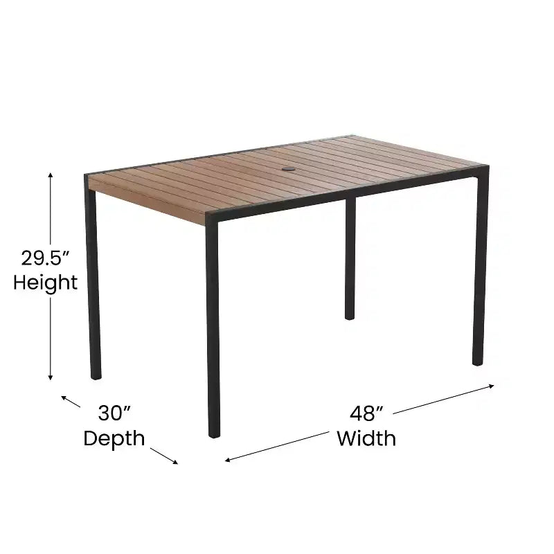 Juego de Mesa para Patio de 7 Piezas Emma y Oliver - 4 Sillas Apilables de Teca Sintética Imita Madera - Mesa de Teca Imita Madera - Sombrilla con Base