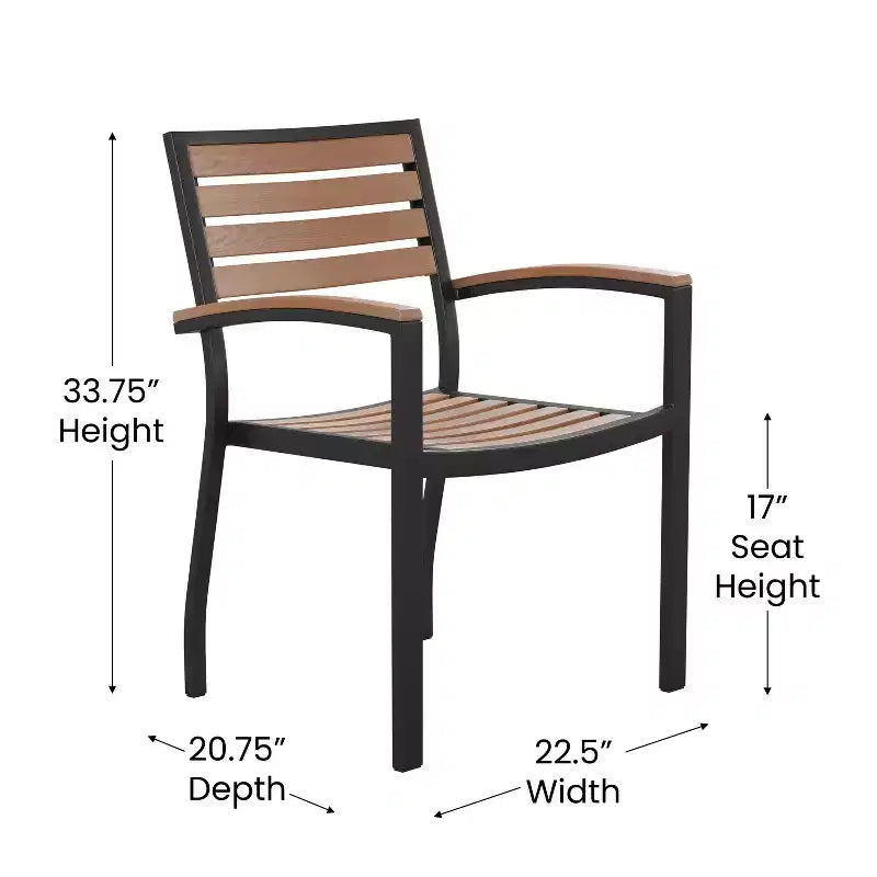 Juego de Mesa para Patio de 7 Piezas Emma y Oliver - 4 Sillas Apilables de Teca Sintética Imita Madera - Mesa de Teca Imita Madera - Sombrilla con Base