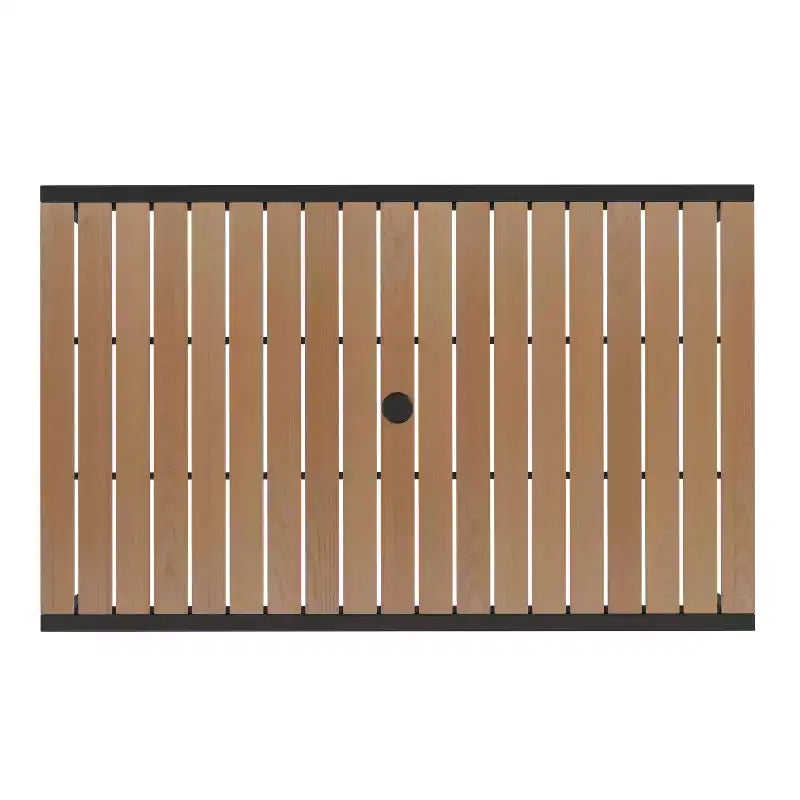 Juego de Mesa para Patio de 7 Piezas Emma y Oliver - 4 Sillas Apilables de Teca Sintética Imita Madera - Mesa de Teca Imita Madera - Sombrilla con Base