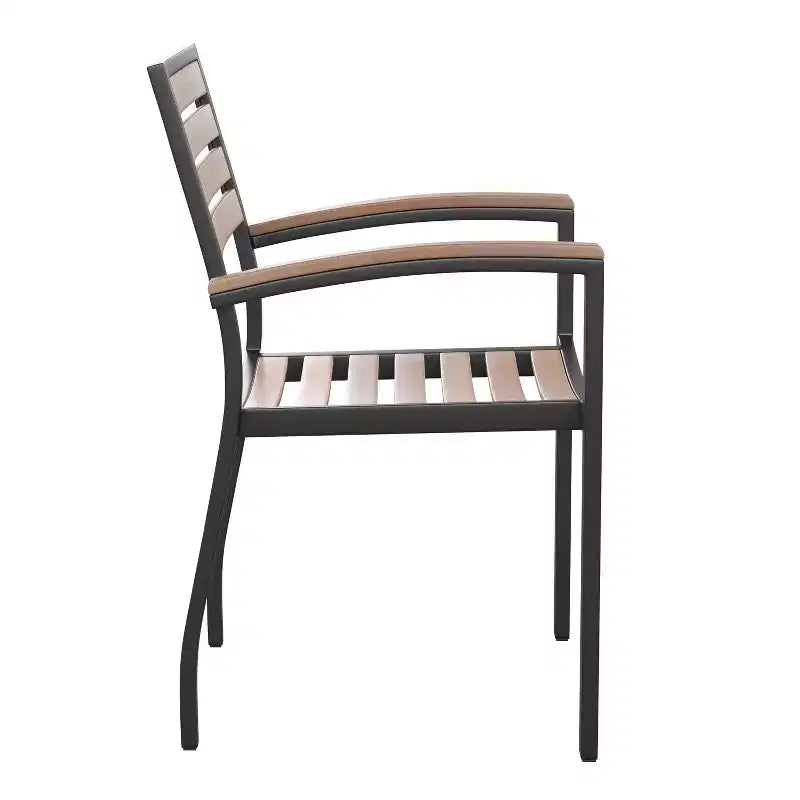 Juego de Mesa para Patio de 7 Piezas Emma y Oliver - 4 Sillas Apilables de Teca Sintética Imita Madera - Mesa de Teca Imita Madera - Sombrilla con Base