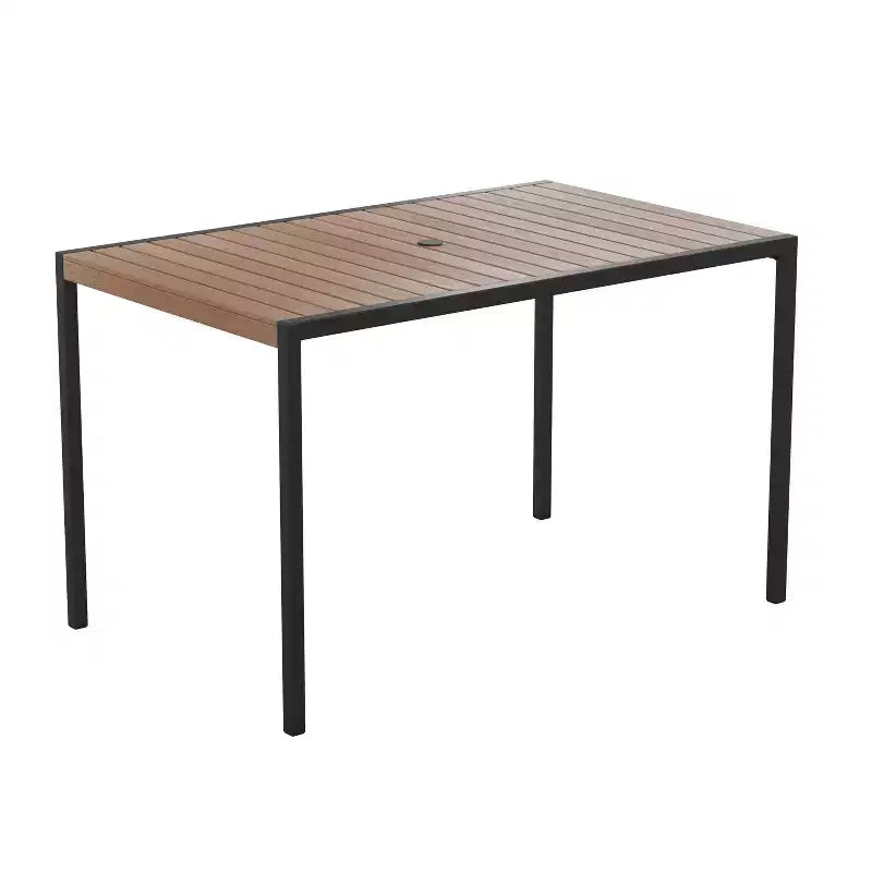 Juego de Mesa para Patio de 7 Piezas Emma y Oliver - 4 Sillas Apilables de Teca Sintética Imita Madera - Mesa de Teca Imita Madera - Sombrilla con Base