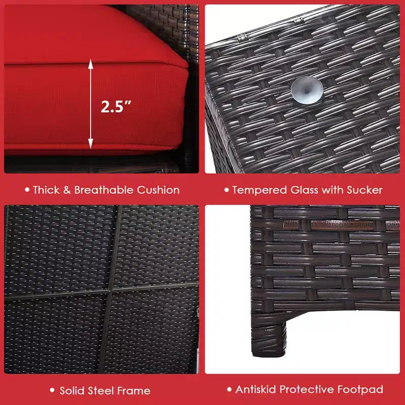Costway Juego de Muebles de Ratán para Patio Exterior de 8 Piezas, Sofá de Dos Plazas Acolchado, Mesa de Almacenamiento, Rojo/Azul Marino