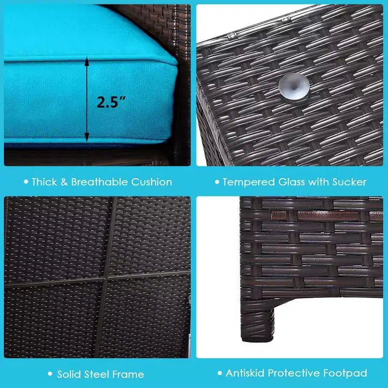 Costway Juego de Muebles de Ratán para Patio Exterior de 8 Piezas, Sofá de Dos Plazas Acolchado, Mesa de Almacenamiento, Rojo/Azul Marino