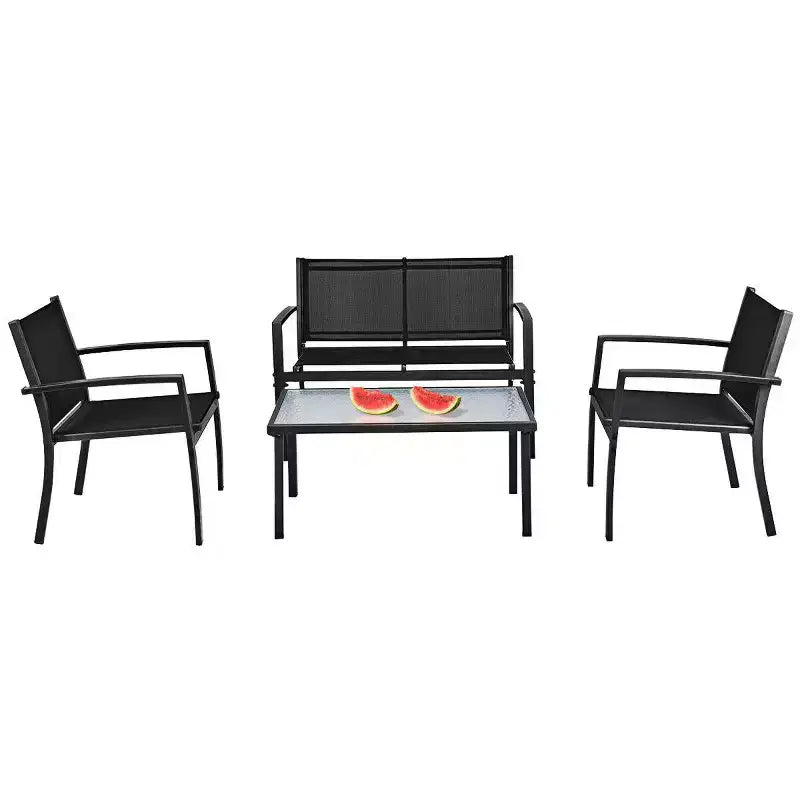 Costway 4 PCS Patio Furniture Set Sofa Coffee Table Steel Frame Garden Deck Black