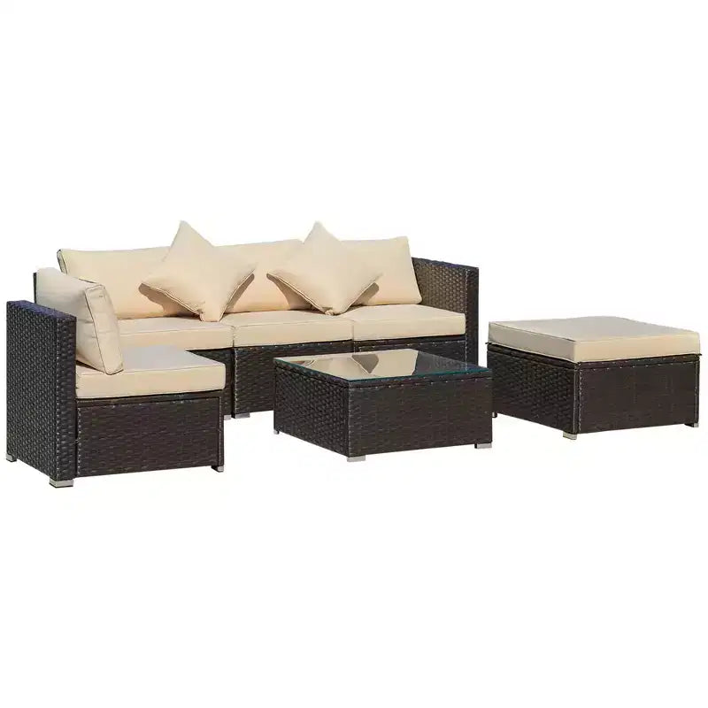 Outsunny 6 Pieces Outdoor PE Rattan Sofa Set, Sectional Conversation Wicker Patio Couch Furniture Set with Cushions and Coffee Table