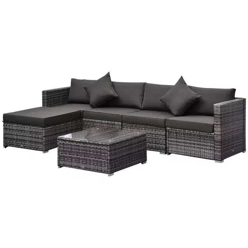Outsunny Juego de Sofás de Ratán PE para Exterior de 6 Piezas, Set de Muebles Seccionales de Mimbre para Patio con Cojines y Mesa de Centro