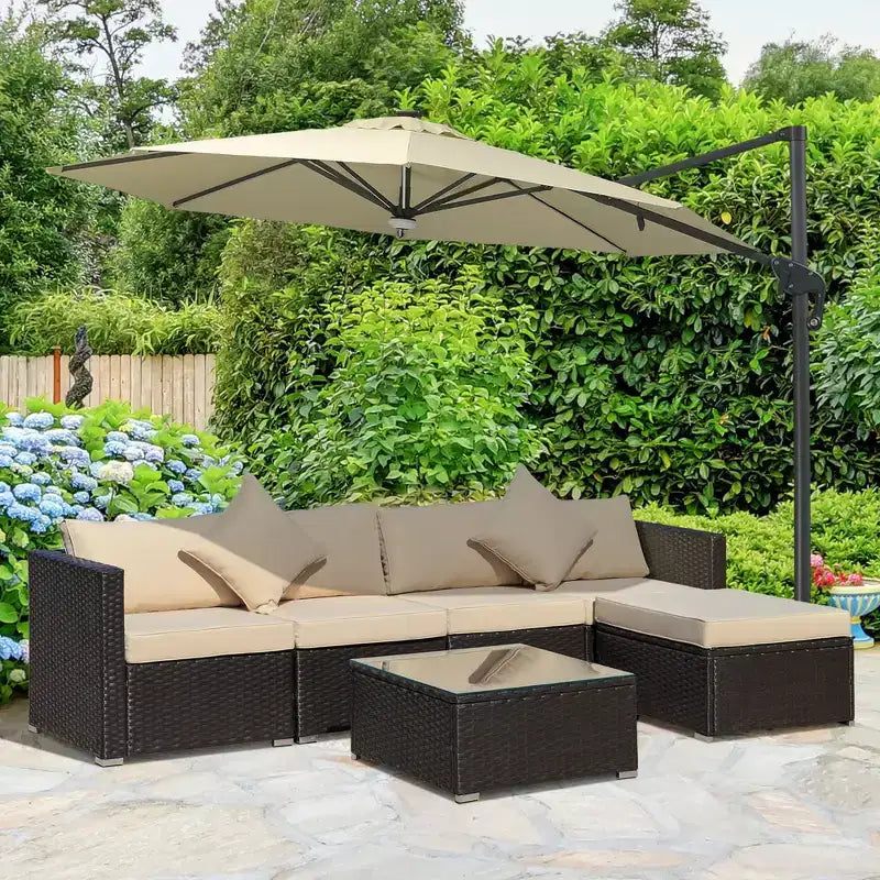 Outsunny Juego de Sofás de Ratán PE para Exterior de 6 Piezas, Set de Muebles Seccionales de Mimbre para Patio con Cojines y Mesa de Centro