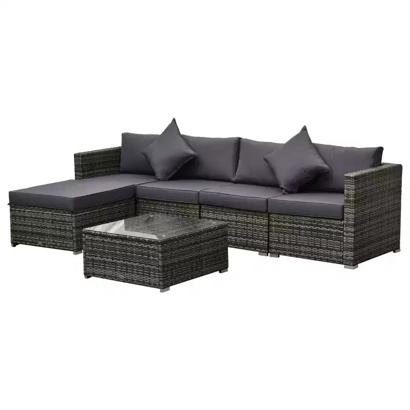 Outsunny Juego de Sofás de Ratán PE para Exterior de 6 Piezas, Set de Muebles Seccionales de Mimbre para Patio con Cojines y Mesa de Centro