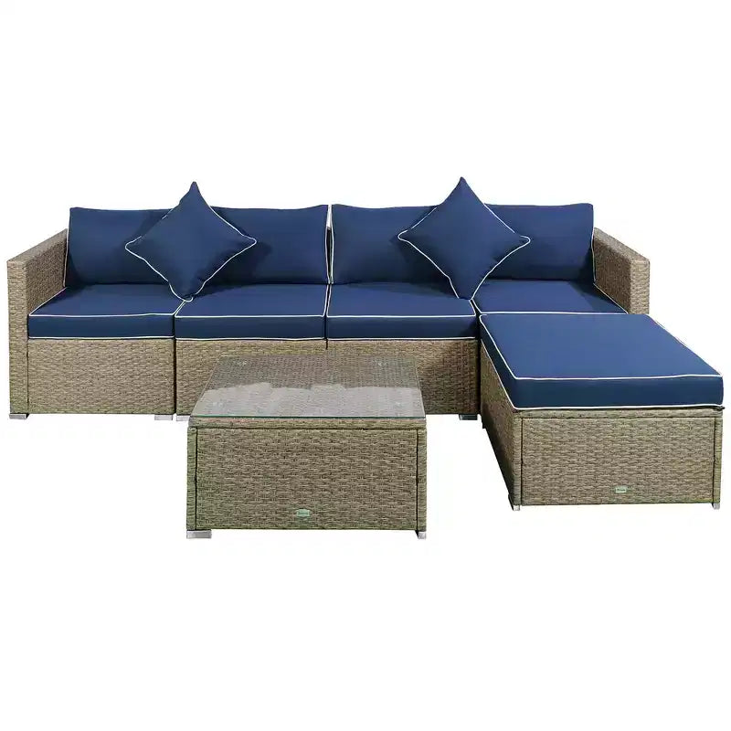 Outsunny Juego de Sofás de Ratán PE para Exterior de 6 Piezas, Set de Muebles Seccionales de Mimbre para Patio con Cojines y Mesa de Centro