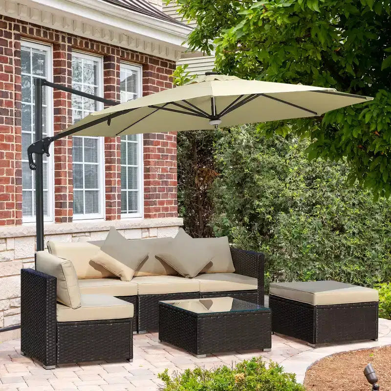 Outsunny Juego de Sofás de Ratán PE para Exterior de 6 Piezas, Set de Muebles Seccionales de Mimbre para Patio con Cojines y Mesa de Centro
