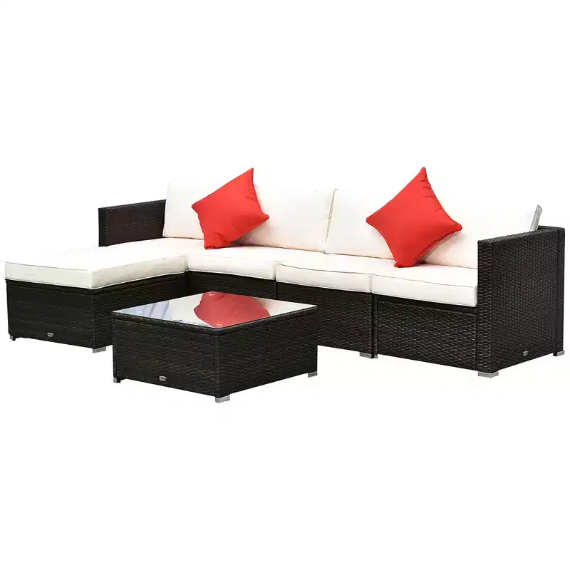 Outsunny Juego de Sofás de Ratán PE para Exterior de 6 Piezas, Set de Muebles Seccionales de Mimbre para Patio con Cojines y Mesa de Centro