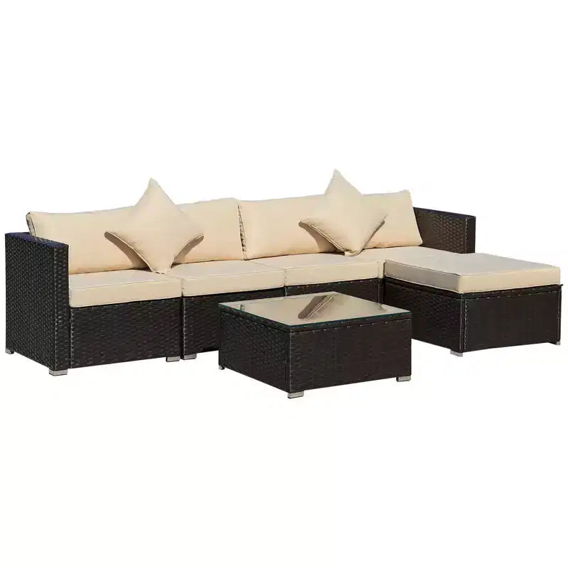 Outsunny Juego de Sofás de Ratán PE para Exterior de 6 Piezas, Set de Muebles Seccionales de Mimbre para Patio con Cojines y Mesa de Centro