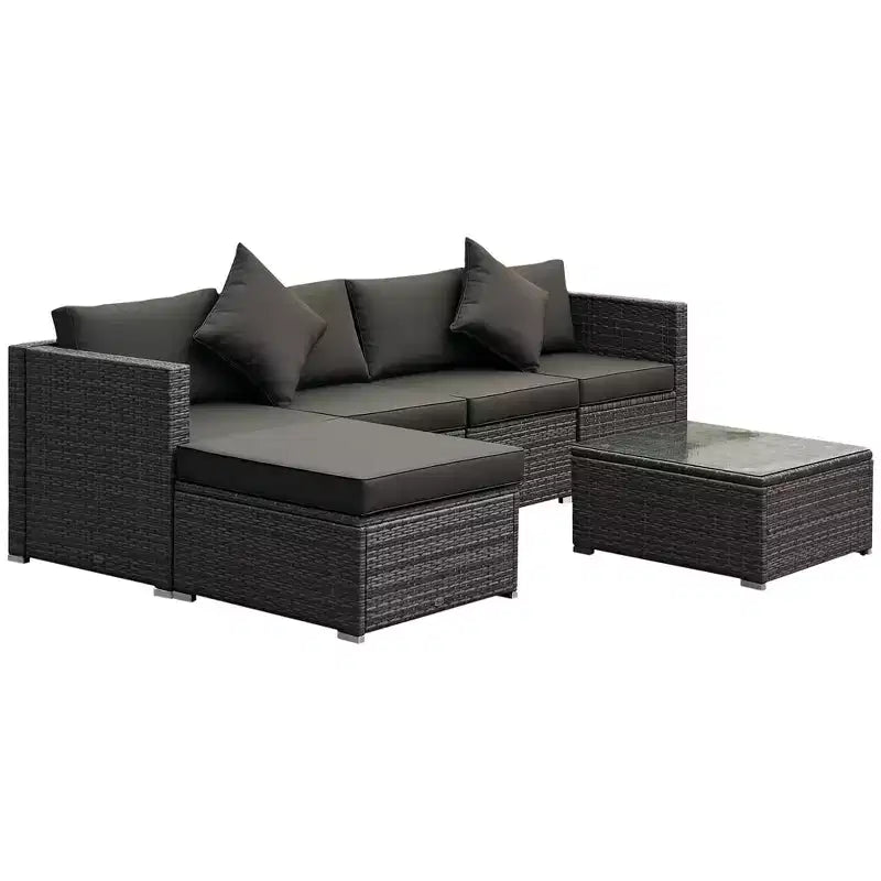 Outsunny Juego de Sofás de Ratán PE para Exterior de 6 Piezas, Set de Muebles Seccionales de Mimbre para Patio con Cojines y Mesa de Centro