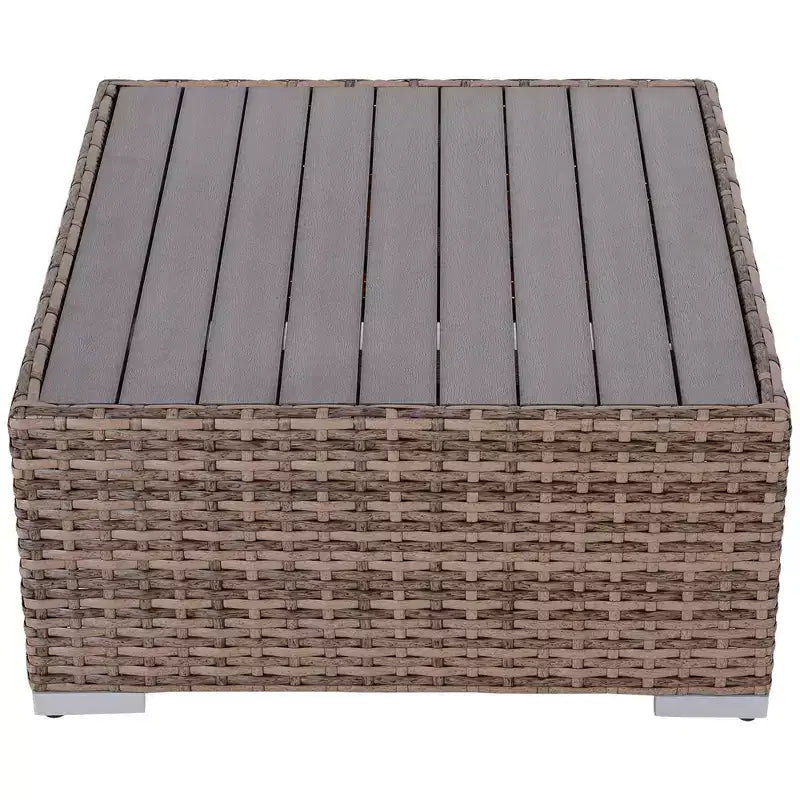 Juego de Muebles de Patio Outsunny de 7 Piezas, Juego de Conversación de Ratán para Exteriores, Sofá Seccional de Ratán PE para Todo Clima con Mesa de Madera Sintética, Cojines de Rayas