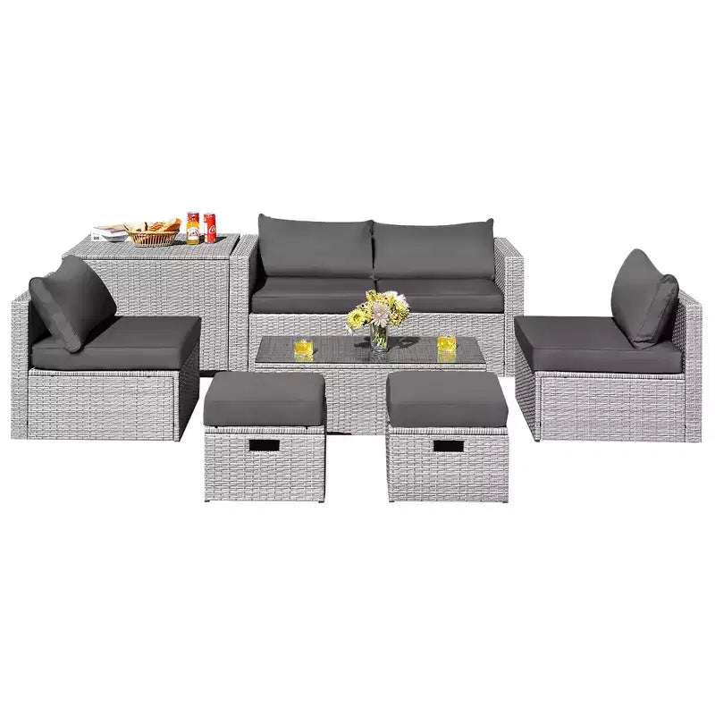 Costway 8PCS Patio Rattan Furniture Set Storage Waterproof Cover Cushion