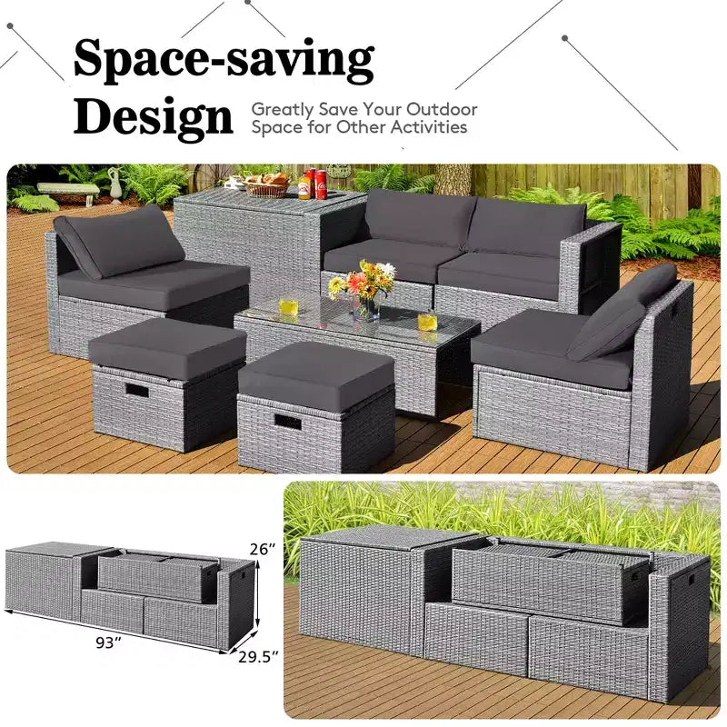 Costway 8PCS Patio Rattan Furniture Set Storage Waterproof Cover Cushion