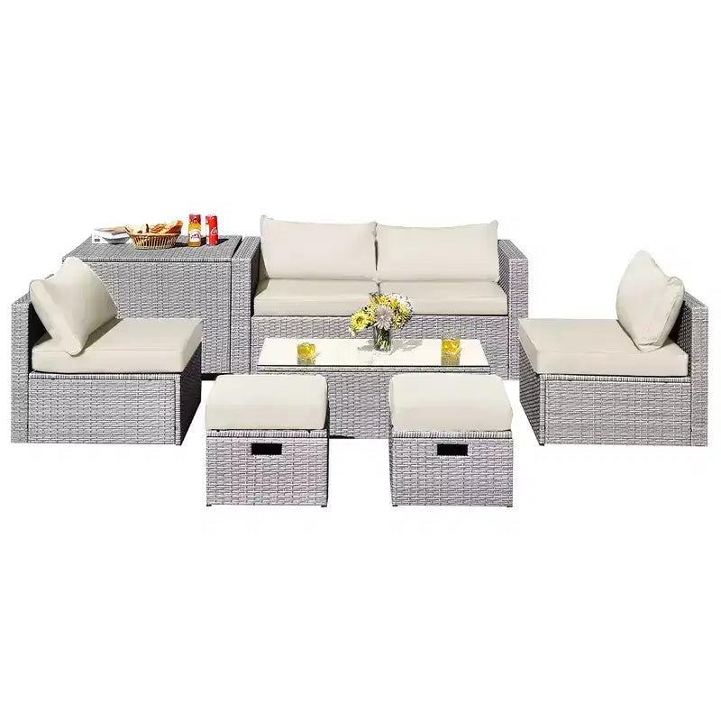 Costway 8PCS Patio Rattan Furniture Set Storage Waterproof Cover Cushion