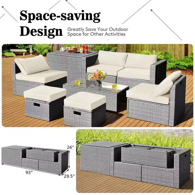 Costway 8PCS Patio Rattan Furniture Set Storage Waterproof Cover Cushion