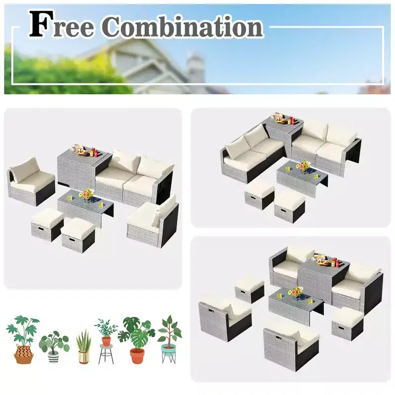 Costway 8PCS Patio Rattan Furniture Set Storage Waterproof Cover Cushion