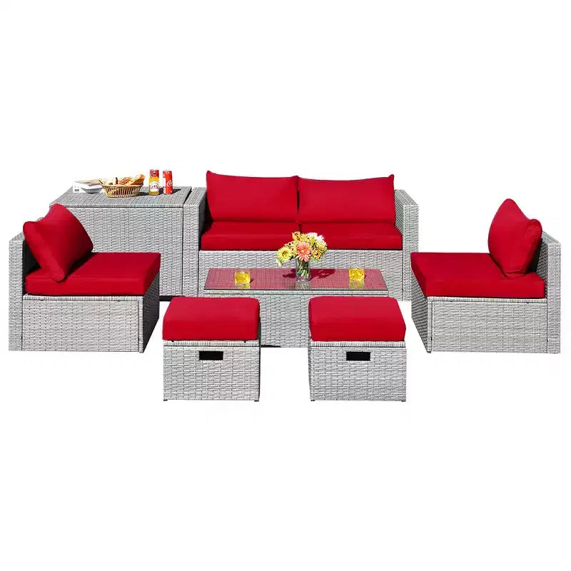 Costway 8PCS Patio Rattan Furniture Set Storage Waterproof Cover Cushion